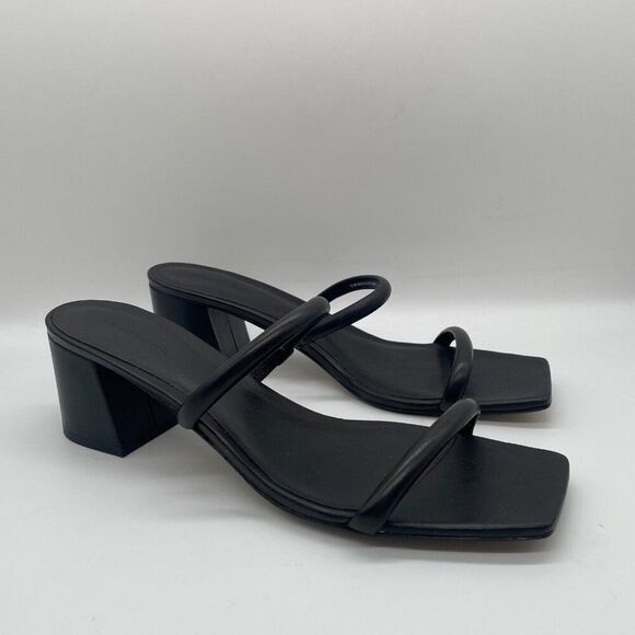 Everlane The Double Strap Heel Women 10.5 Black Slip On Leather Square Toe Block - Picture 3 of 11